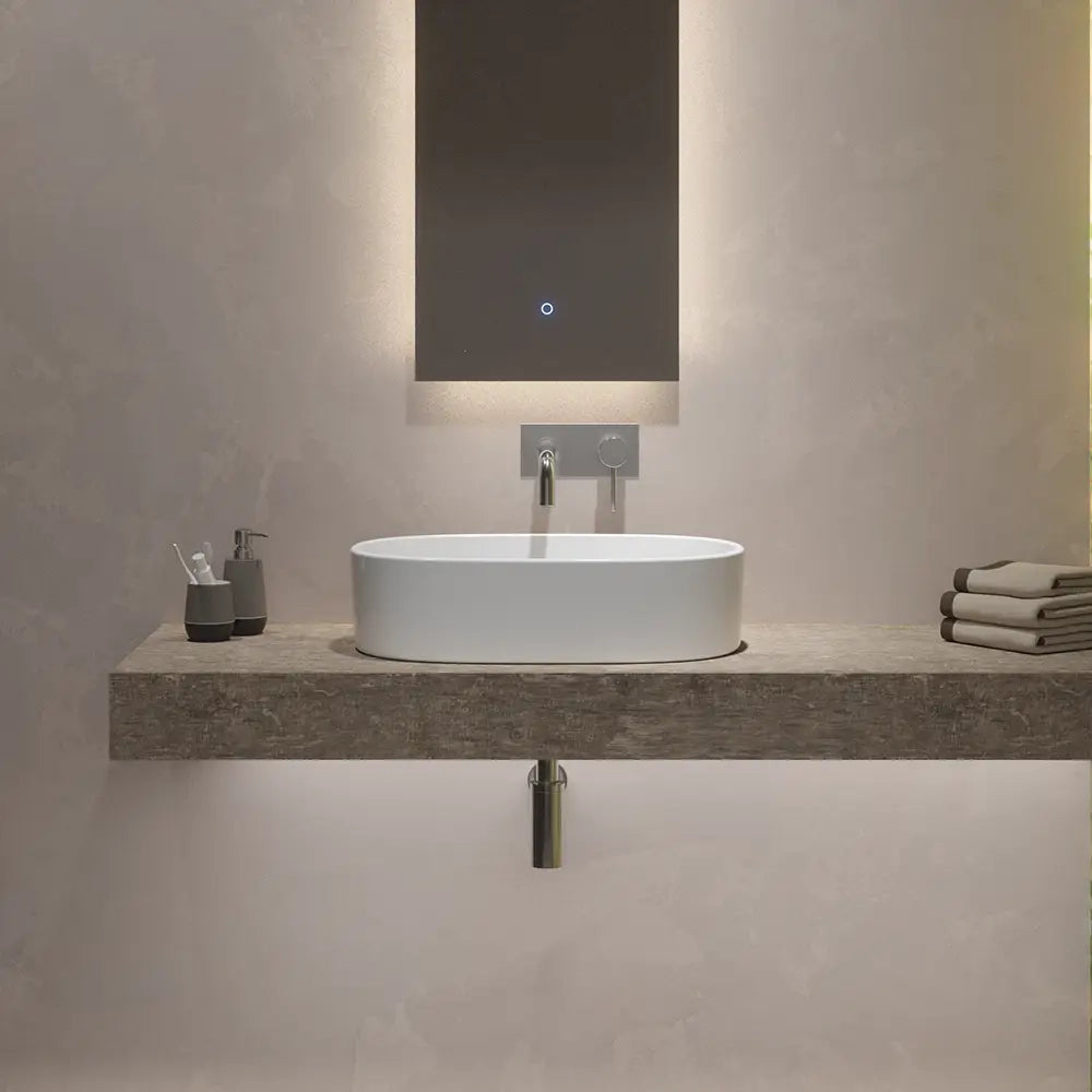 Lavabo da appoggio ovale 55,5/56,5x36,5x15 cm Bianco