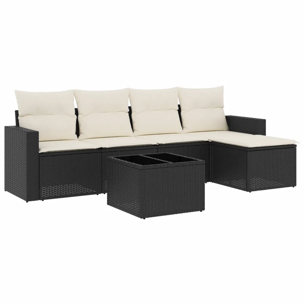 Set Divano da Giardino 6 pz con Cuscini Nero in Polyrattan 3218886