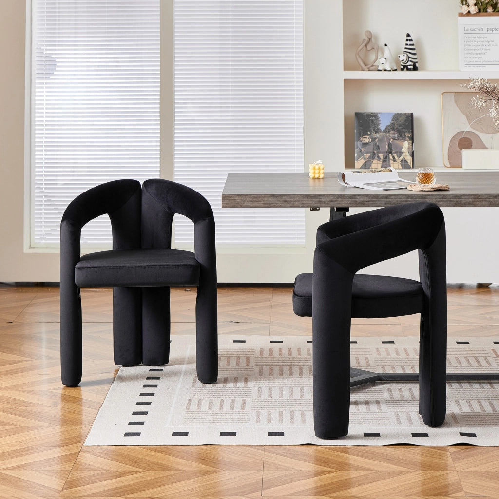 Set da 2 sedie da pranzo, poltrone imbottite con braccioli, rivestimento in velluto, portata massima 150 kg, nero