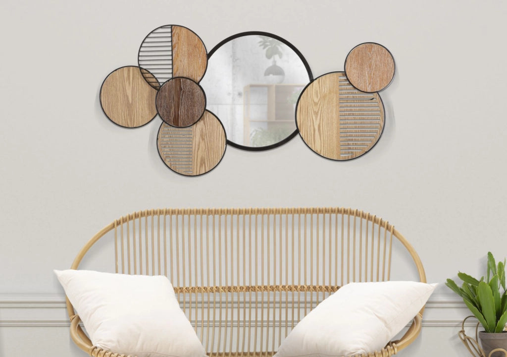 Specchio da Muro Woody 123,2x4,4x63,5 cm in Ferro e Specchio e MDF Multicolor