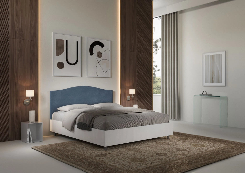 Letto Matrimoniale 160x200 cm con Rete Grace Blu