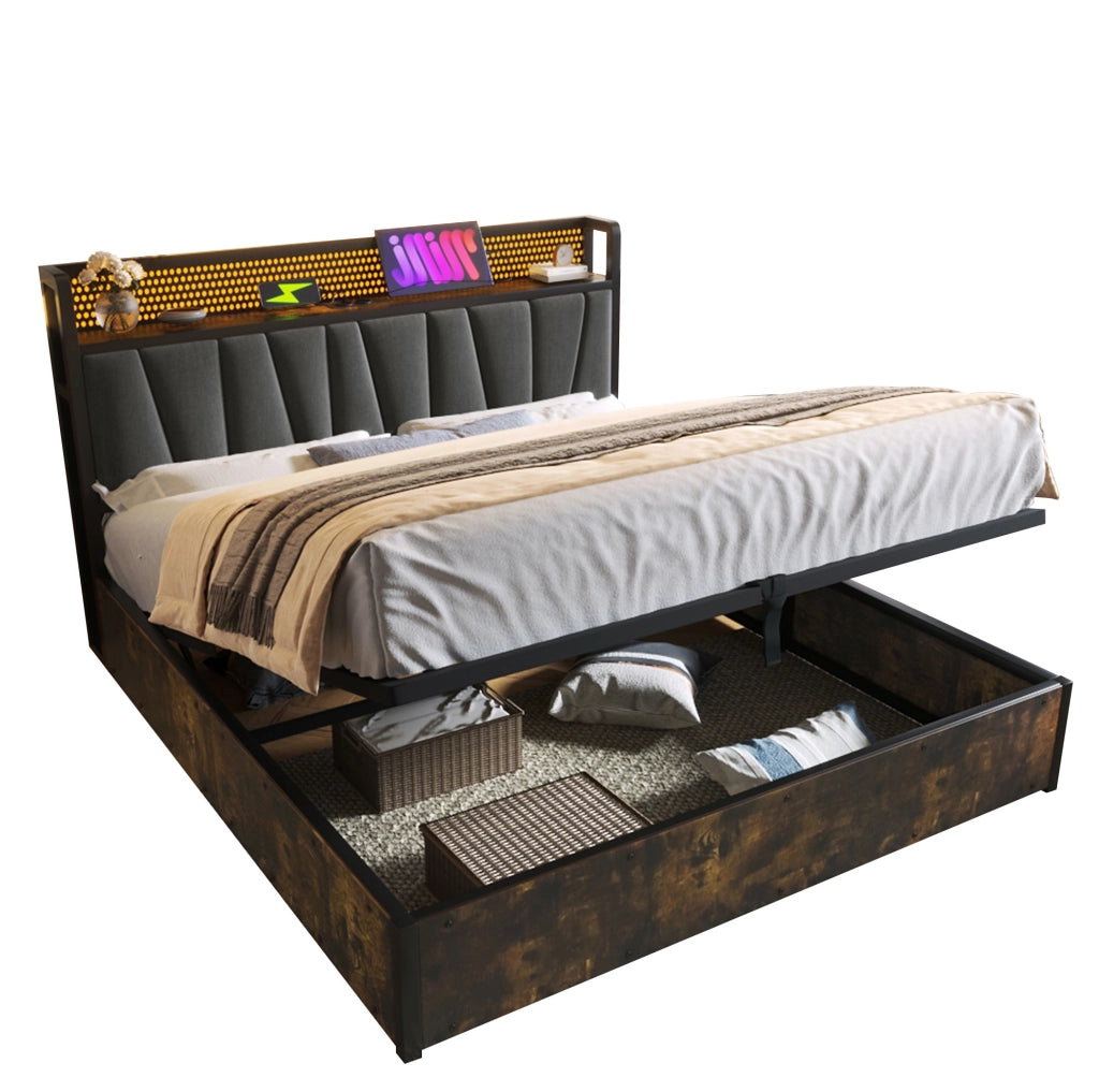 Letto matrimoniale 180x200 cm grigio con LED RGBW e USB