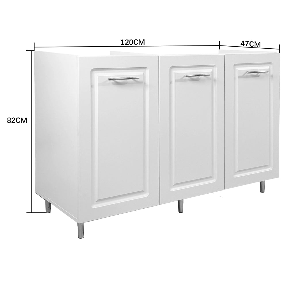 Mobile Sottolavello Cucina Componibile in Legno Boiserie Colore Bianco 3 Ante
