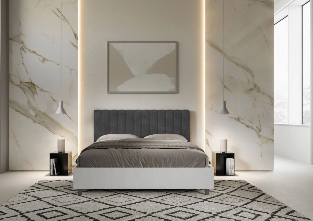 Letto Matrimoniale 160x200 cm con Rete e Contenitore Kaia Grigio