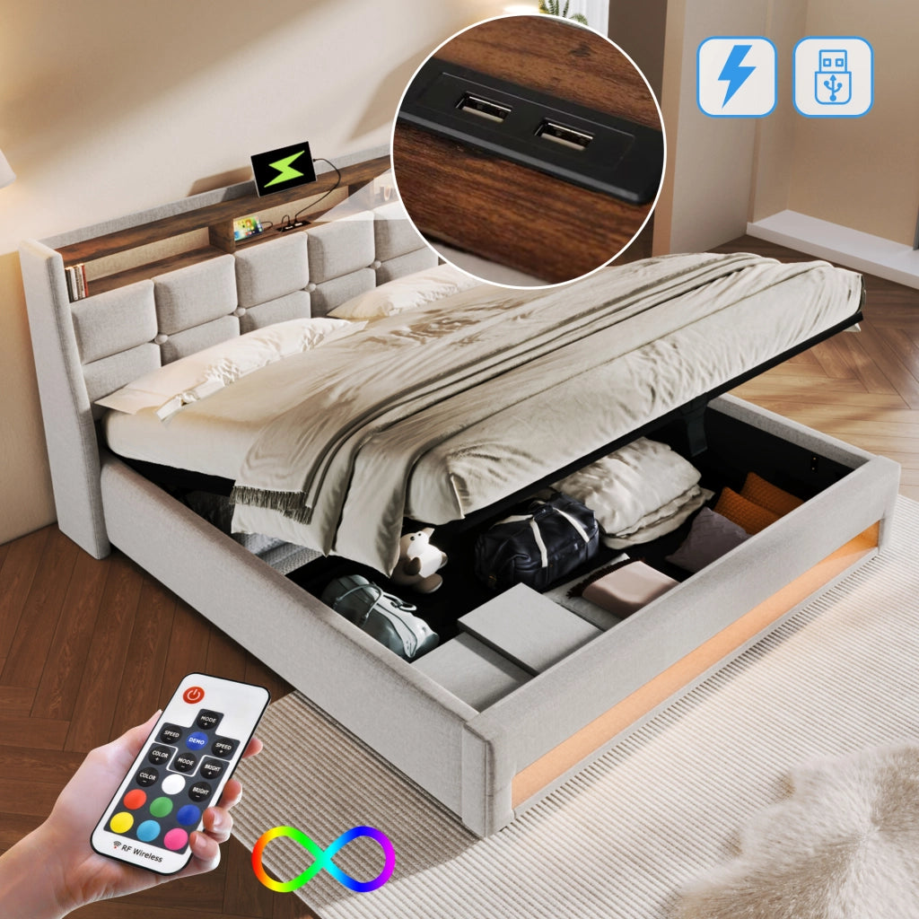 Letto matrimoniale imbottito 160x200 con materasso incluso e LED