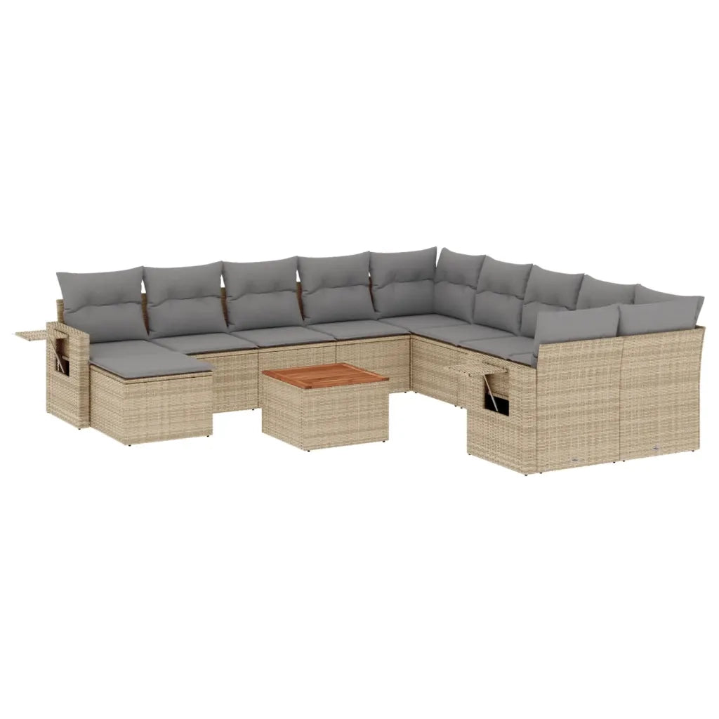 Set Divano da Giardino 12 pz con Cuscini Beige Misto Polyrattan