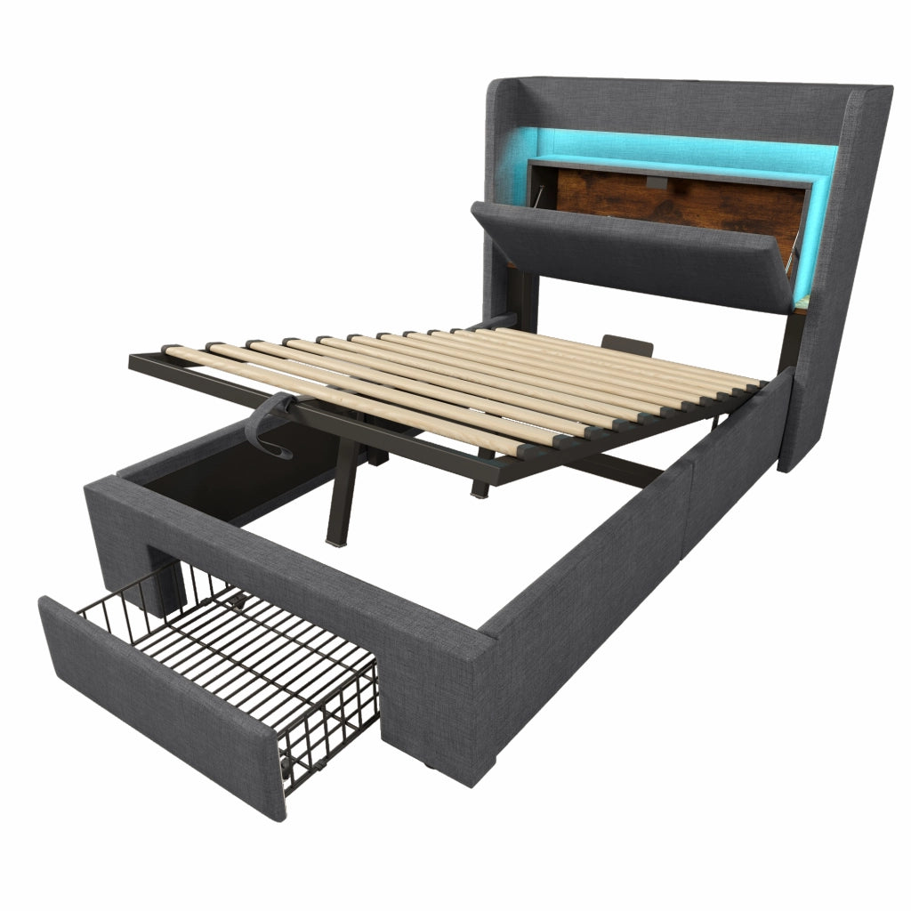 Letto imbottito 90x200 cm con materasso e testiera USB-C