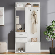 Mobile ingresso con scarpiera e specchio guardaroba bianco 90x30x180 cm in MDF
