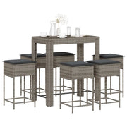 Set Bar da Giardino 7 pz con Cuscini in Polyrattan Grigio 3261457