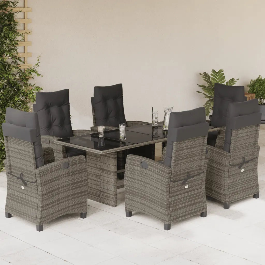 Set da Pranzo da Giardino 7 pz con Cuscini in Polyrattan Grigio 3212924