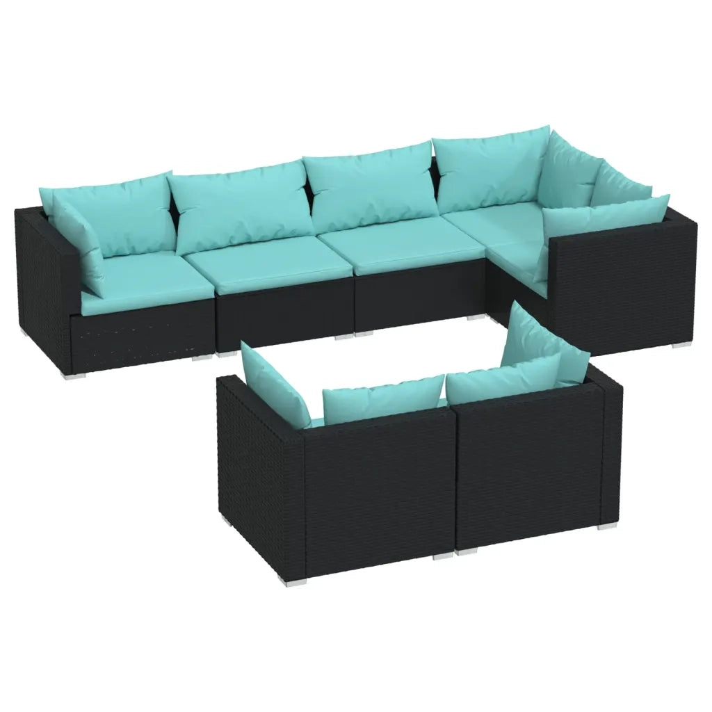 Set Salotto da Giardino con Cuscini 7pz Nero Polyrattan 3102473