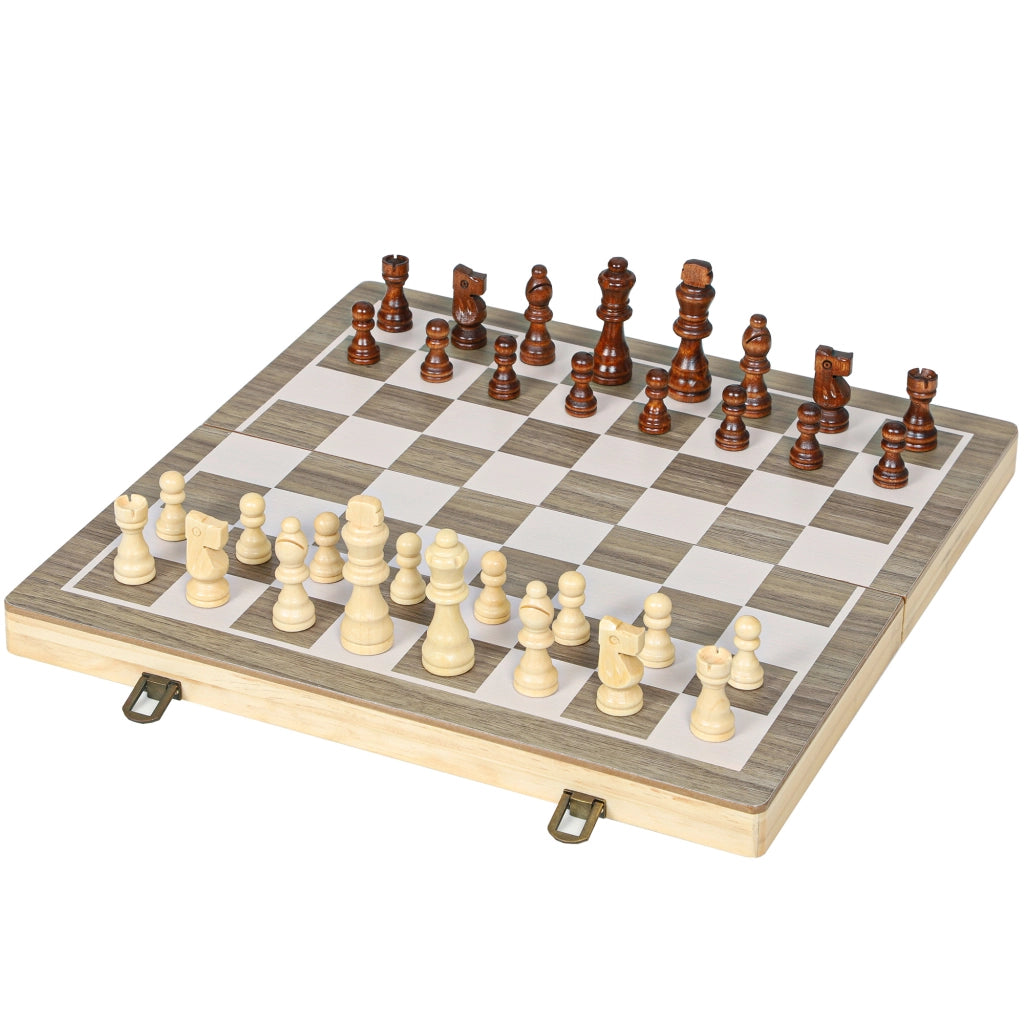 Scacchiera Pieghevole per Scacchi e Dama con Scomparti, in Legno e Metallo, 38.5x38.5x2.8 cm, Bianco e Nero