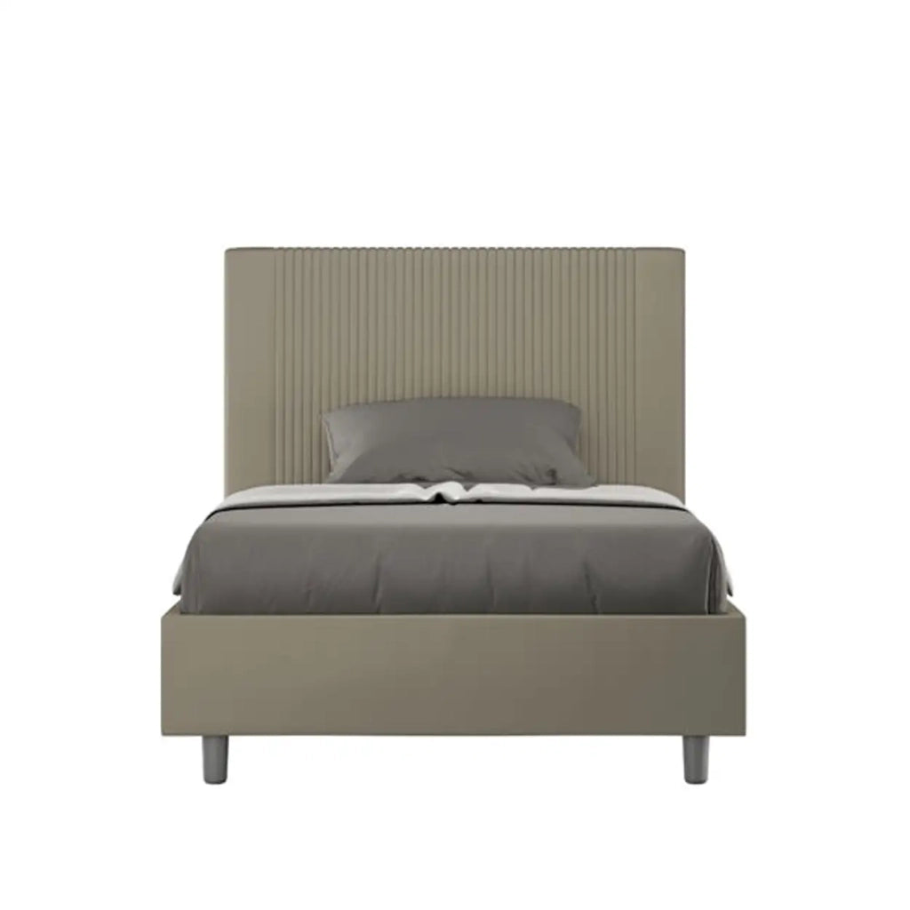 Letto una piazza e mezza con rete imbottito 120x210 similpelle cappuccino Goya
