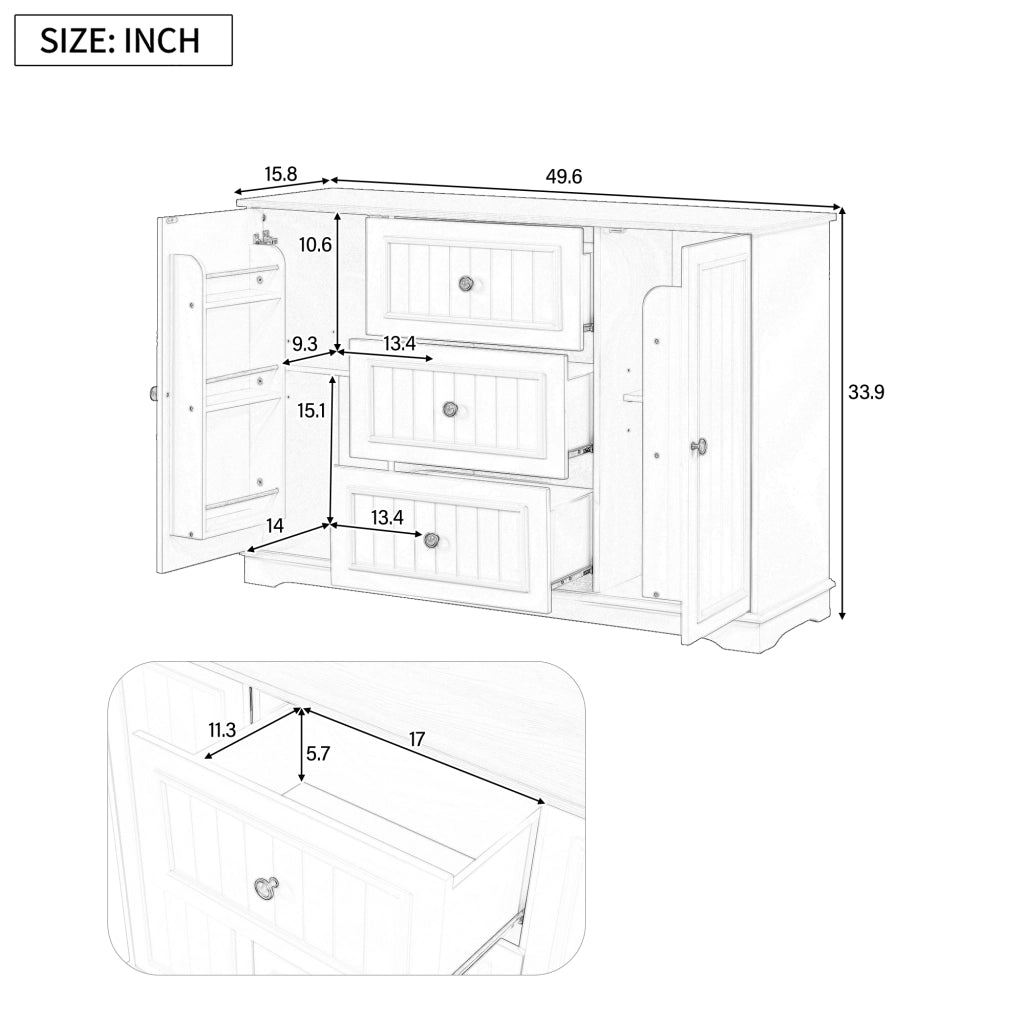 Credenza con 3 Cassetti e Ante ¨C Xylo ¨C Bianco, Legno