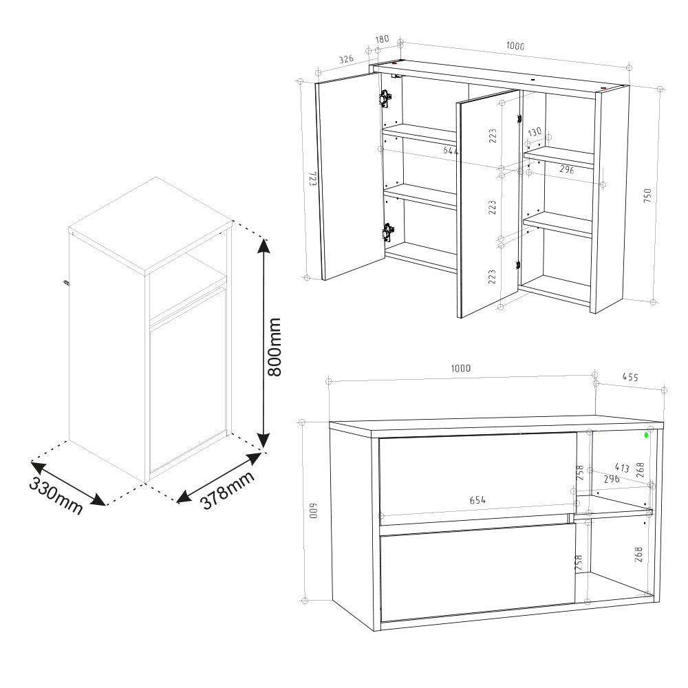 Vicco Set mobili bagno Bianco 3 parti