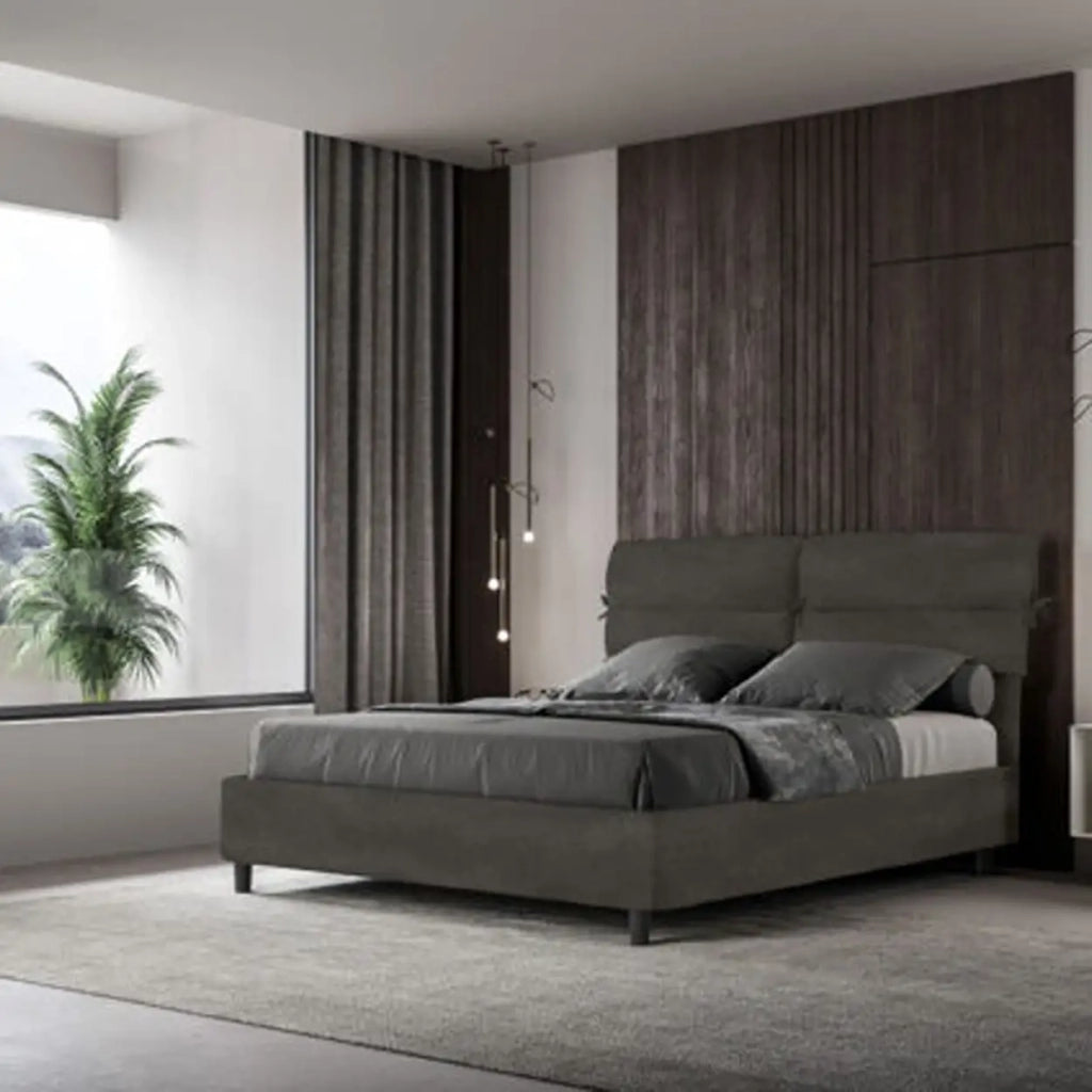 Letto matrimoniale senza rete imbottito 160x190 microfibra grigio Nandy