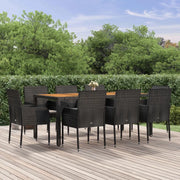 Set da Pranzo da Giardino 9 pz con Cuscini Nero in Polyrattan 3185016