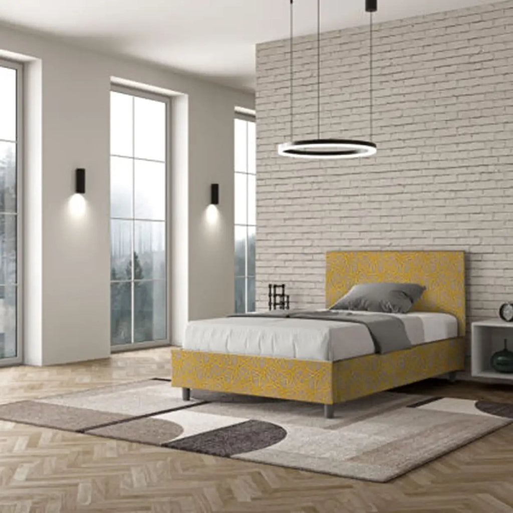 Letto una piazza e mezza con rete imbottito 120x210 tessuto Era 6 giallo Adele