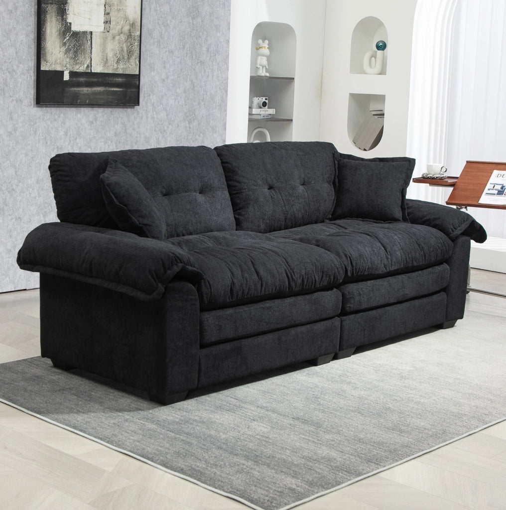 Divano 2 posti in Chenille 213x89 cm con cuscini doppio strato (Memory Foam e molle insacchettate) per soggiorni e uffici