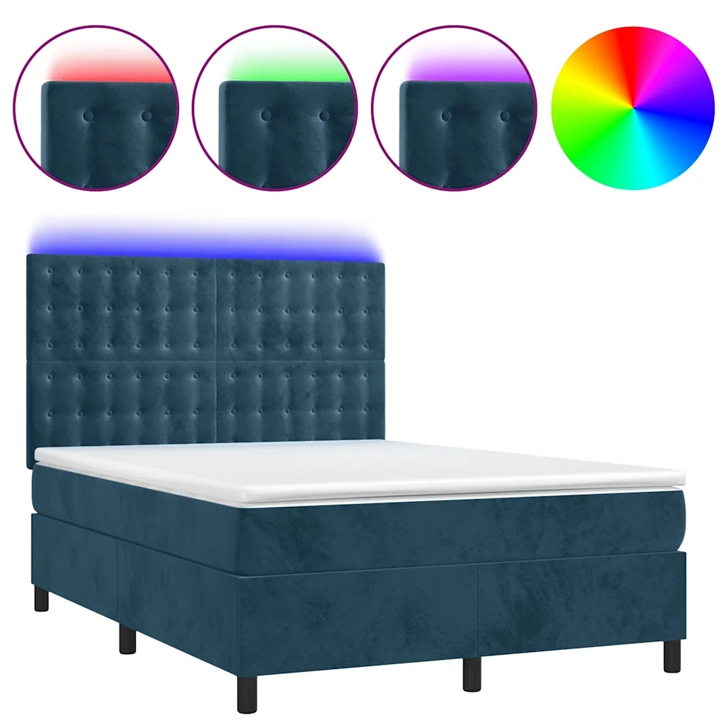 Letto a Molle con Materasso e LED Blu Scuro 140x200 cm 3136369