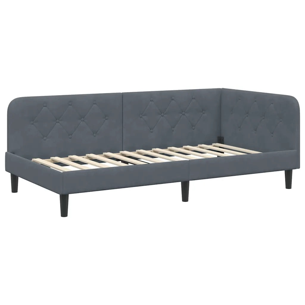 Cornice del letto ad angolo Grigio scuro 90 x 200 cm Velluto