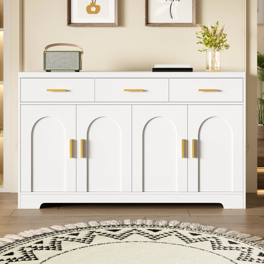 Credenza con cassetti, ripiani regolabili, piano elevabile in MDF bianco