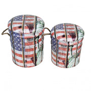 Set 2 Pouf Contenitore Tondo in MDF Usa
