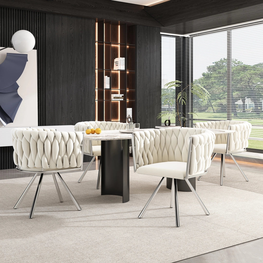 SEDIA DA PRANZO Girevole 360° in velluto Beige/Silver Set da 4 pezzi