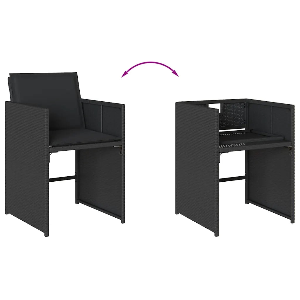 Set da Pranzo da Giardino 13pz con Cuscini Nero in Polyrattan 3277890