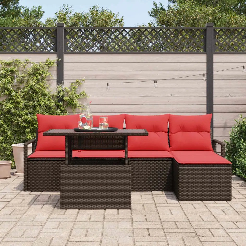 Set Divano da Giardino 6 pcs Marrone e Rosso polyrattan 3348810