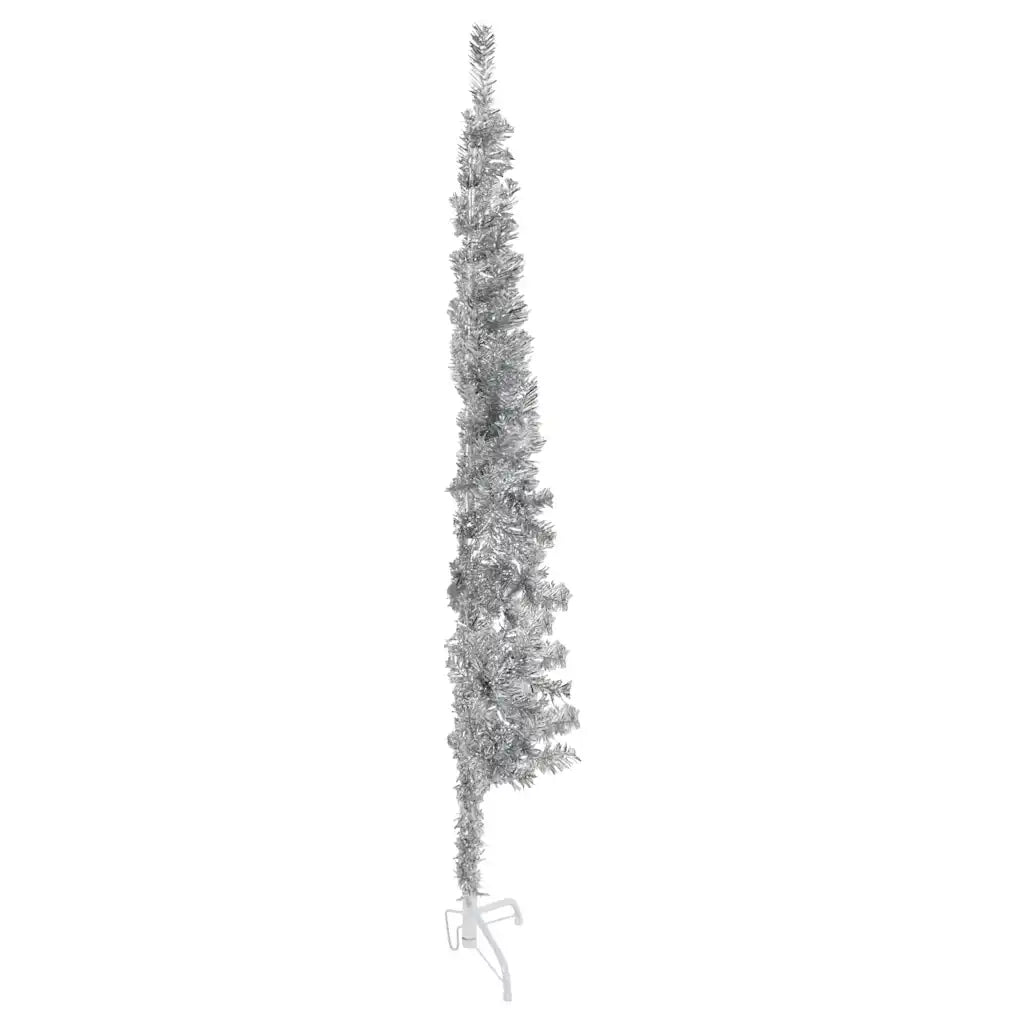 Albero Natale Artificiale Sottile a Met¨¤ Supporto-Albero Natalizio Argento 150cm