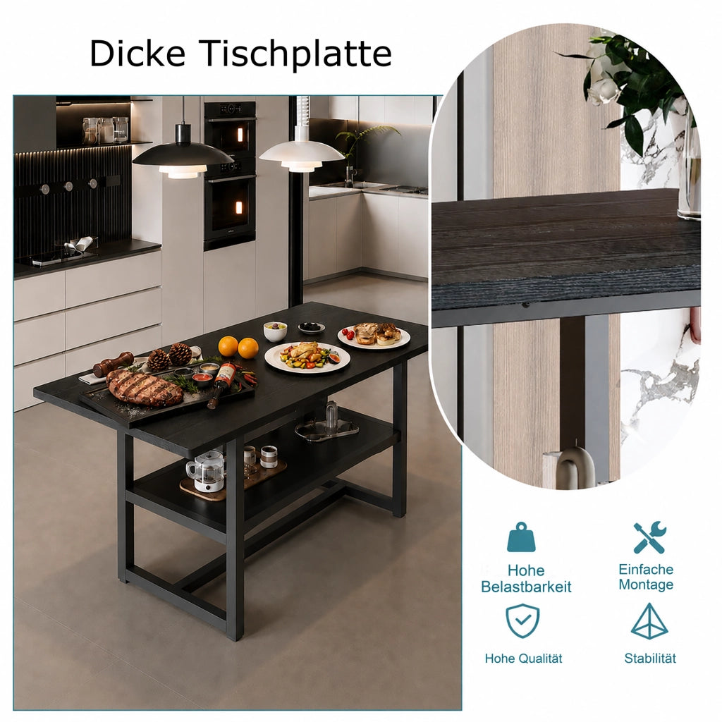 Tavolo da pranzo nero 160 cm con ripiano portaoggetti
