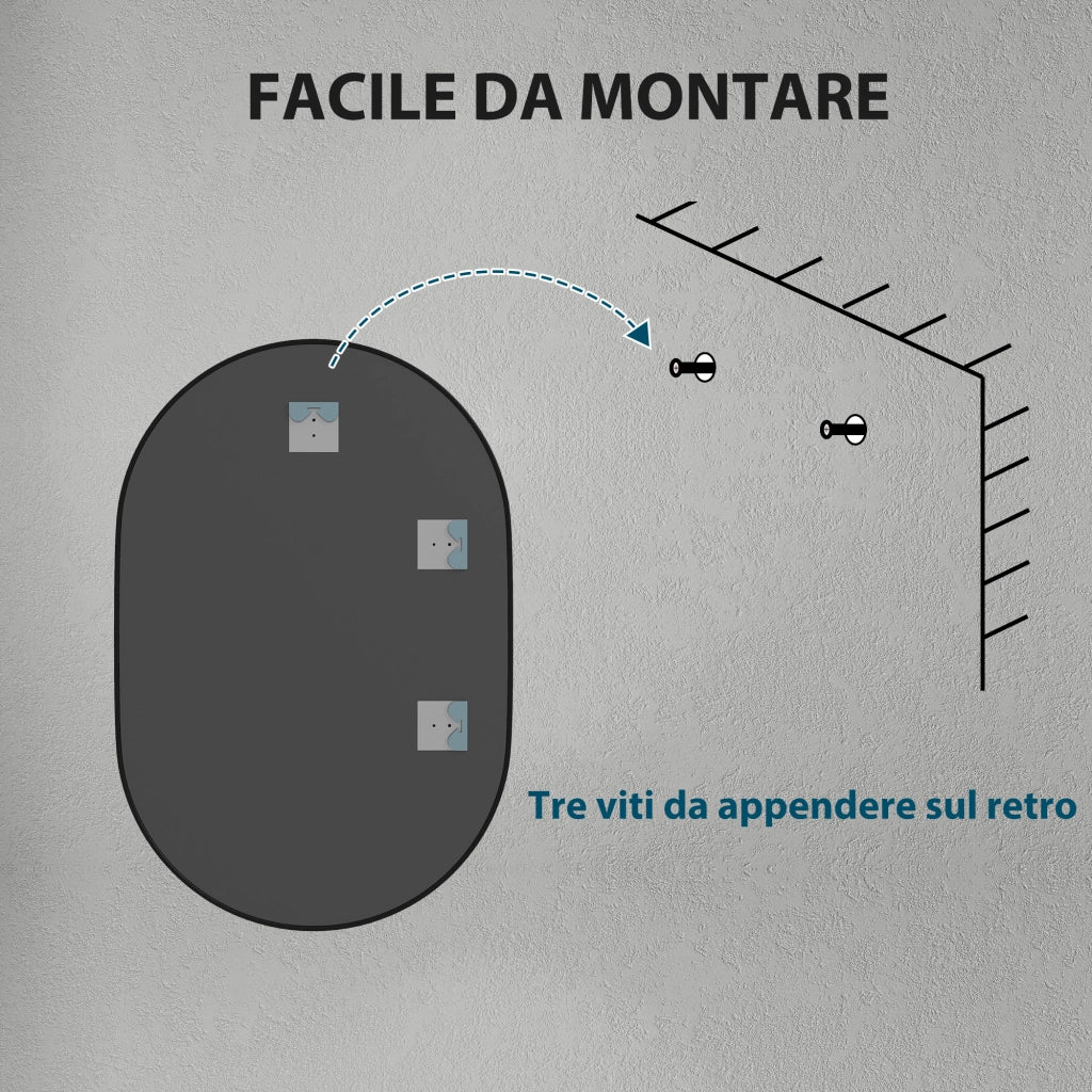 Specchio da Parete per Bagno Ovale ¨C Minimal ¨C Nero, Alluminio, 60x90cm