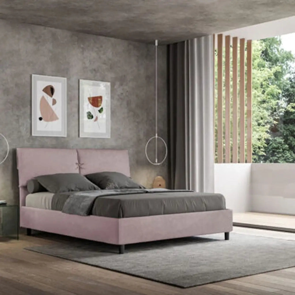 Letto matrimoniale contenitore imbottito 160x190 microfibra glicine Mados