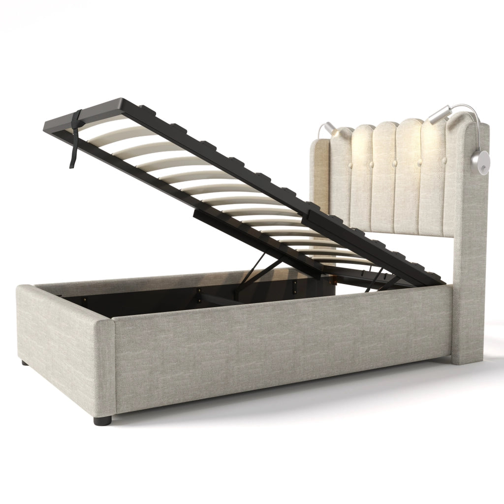 Letto singolo 90x200 imbottito in lino con contenitore