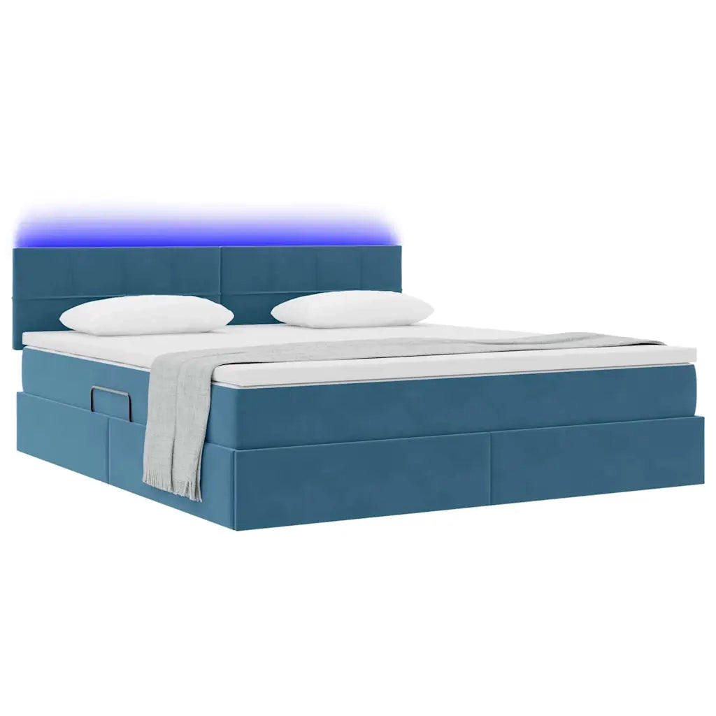 Letto con contenitore e LED Blu Scuro 160 x 200 cm Velluto
