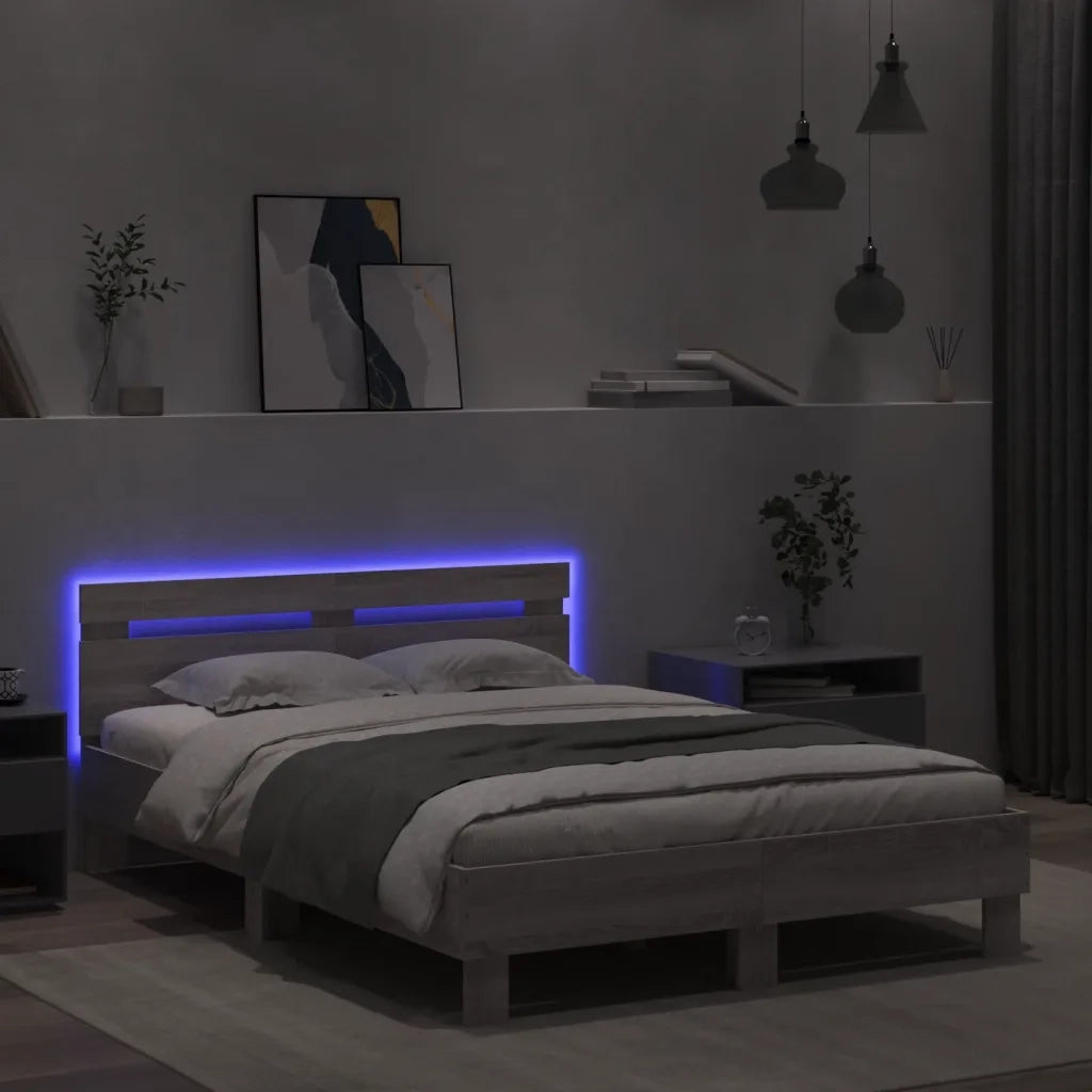 Giroletto con Testiera e LED Grigio Sonoma 120x200 cm 3207558