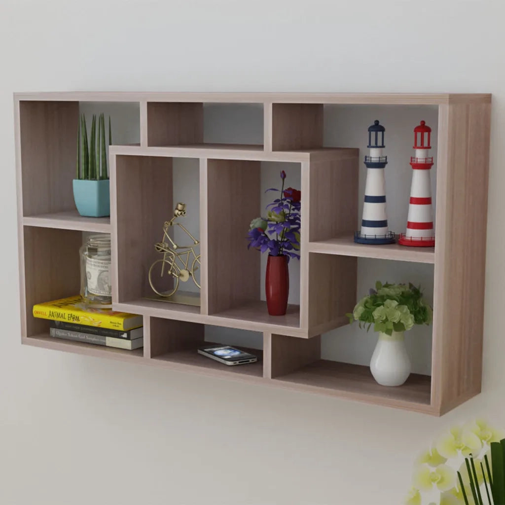 Espositore da Parete Pensile 8 Scomparti Color Rovere 242549