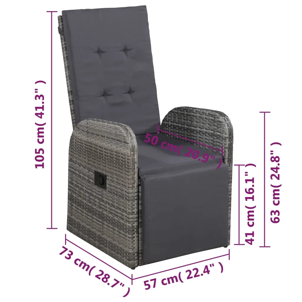 Set da Bistrot 3 pz con Cuscini in Polyrattan Grigio 47678
