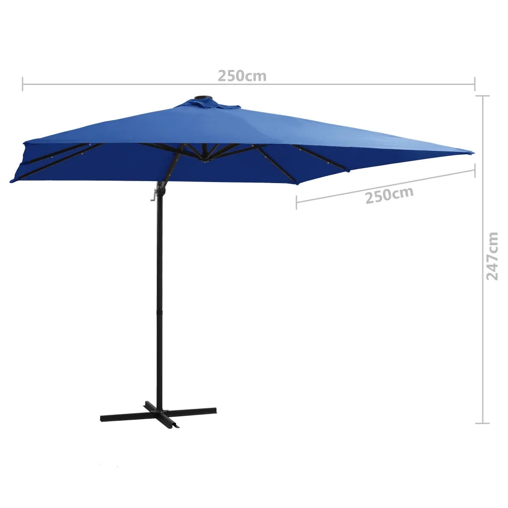 Ombrellone a Sbalzo con LED e Palo in Acciaio 250x250cm Azzurro 46997
