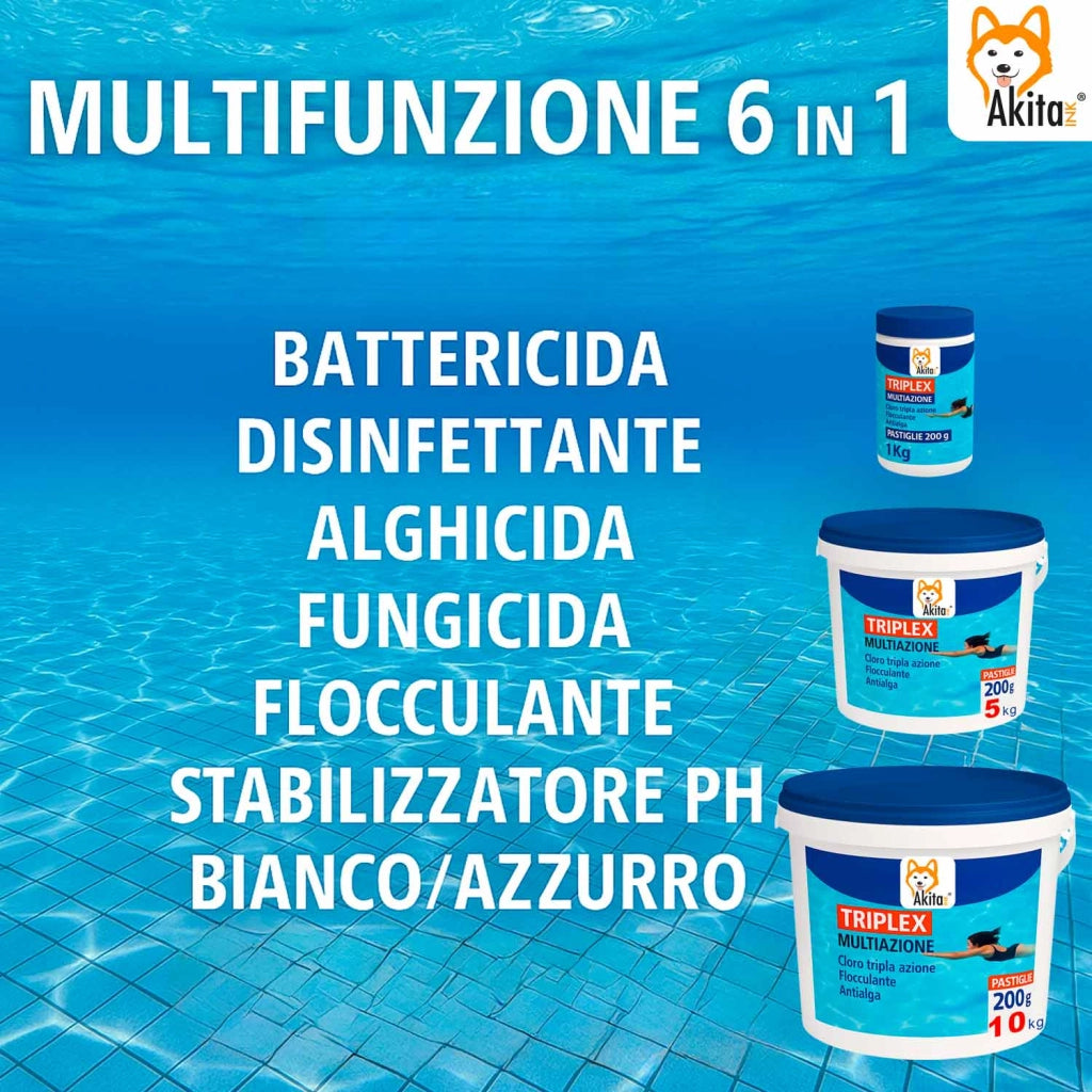 Akitaink Triplex Cloro 3 in 1 Piscina 1 kg Pastiglie 200g