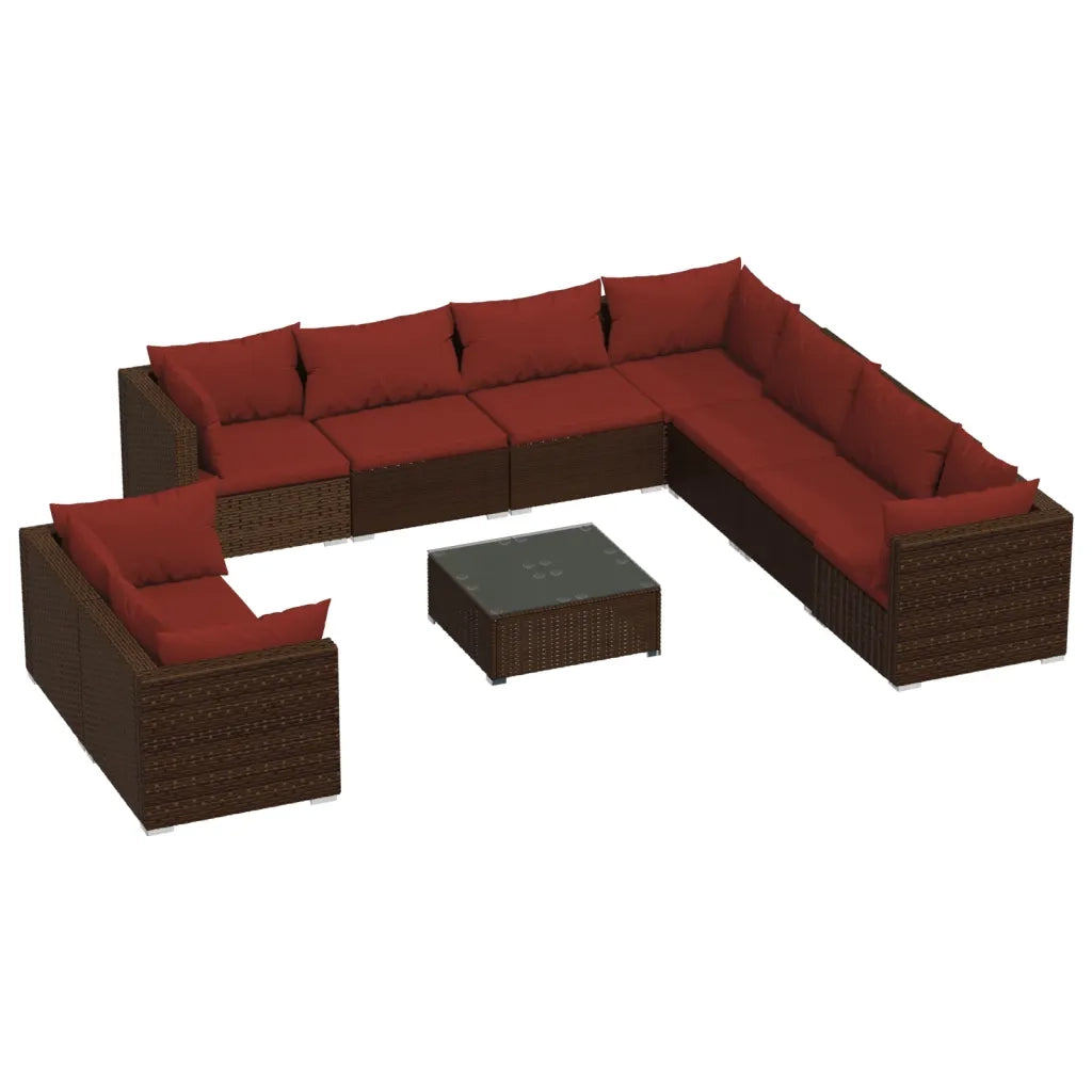 Set Divani da Giardino 10 pz con Cuscini in Polyrattan Marrone 3102507