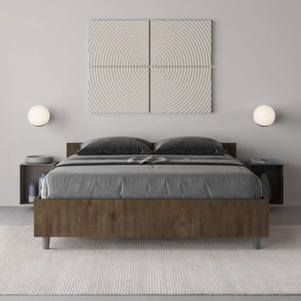 Letto matrimoniale francese con rete 140x200 noce Nuamo
