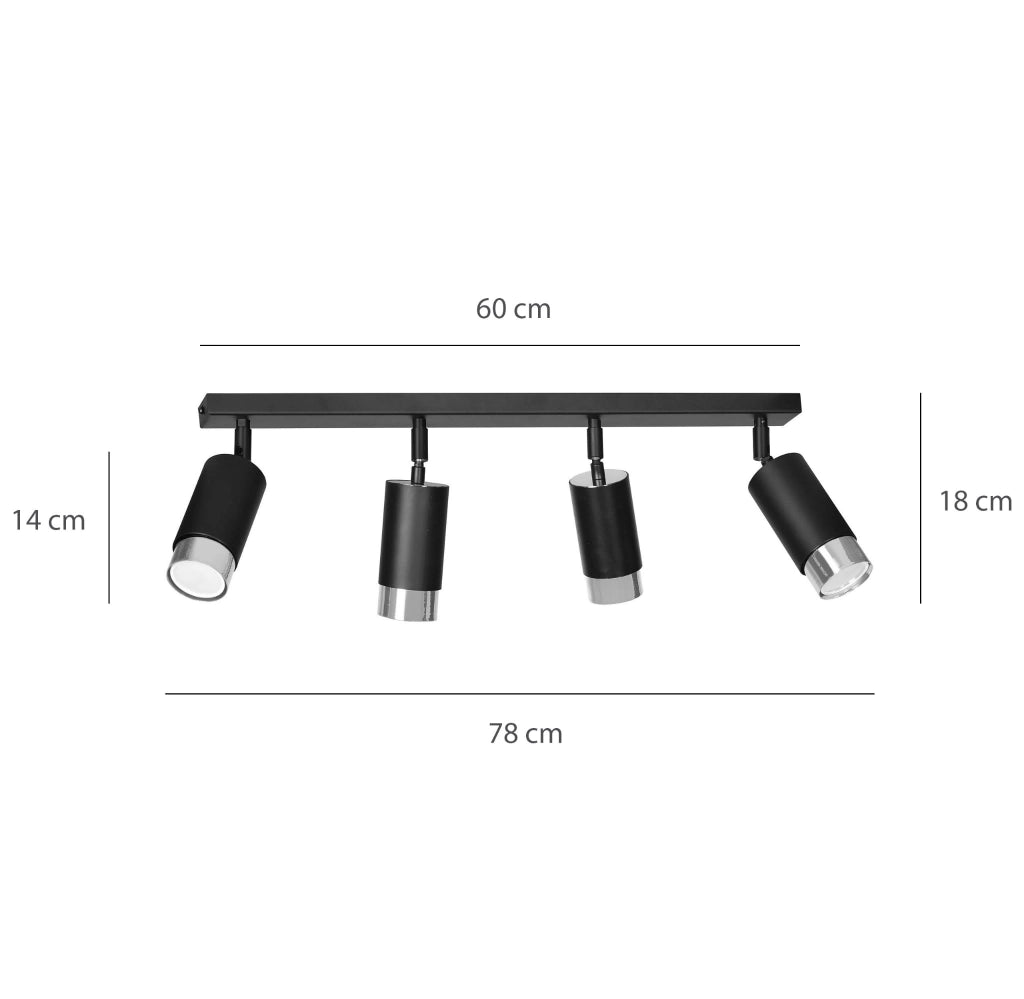 Plafoniera Emibig HIRO 4 faretti GU10 nero/cromo 60cm