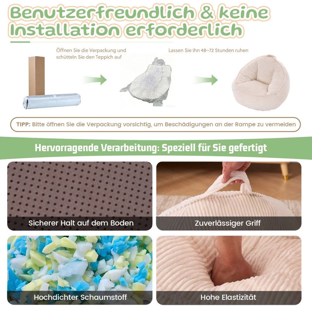 Poltroncina sacco per bambini beige in velluto a coste