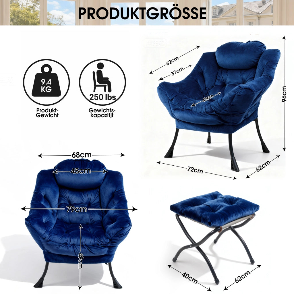 Poltrona Relax con Poggiapiedi e Braccioli ¨C Xylo ¨C Blu Scuro