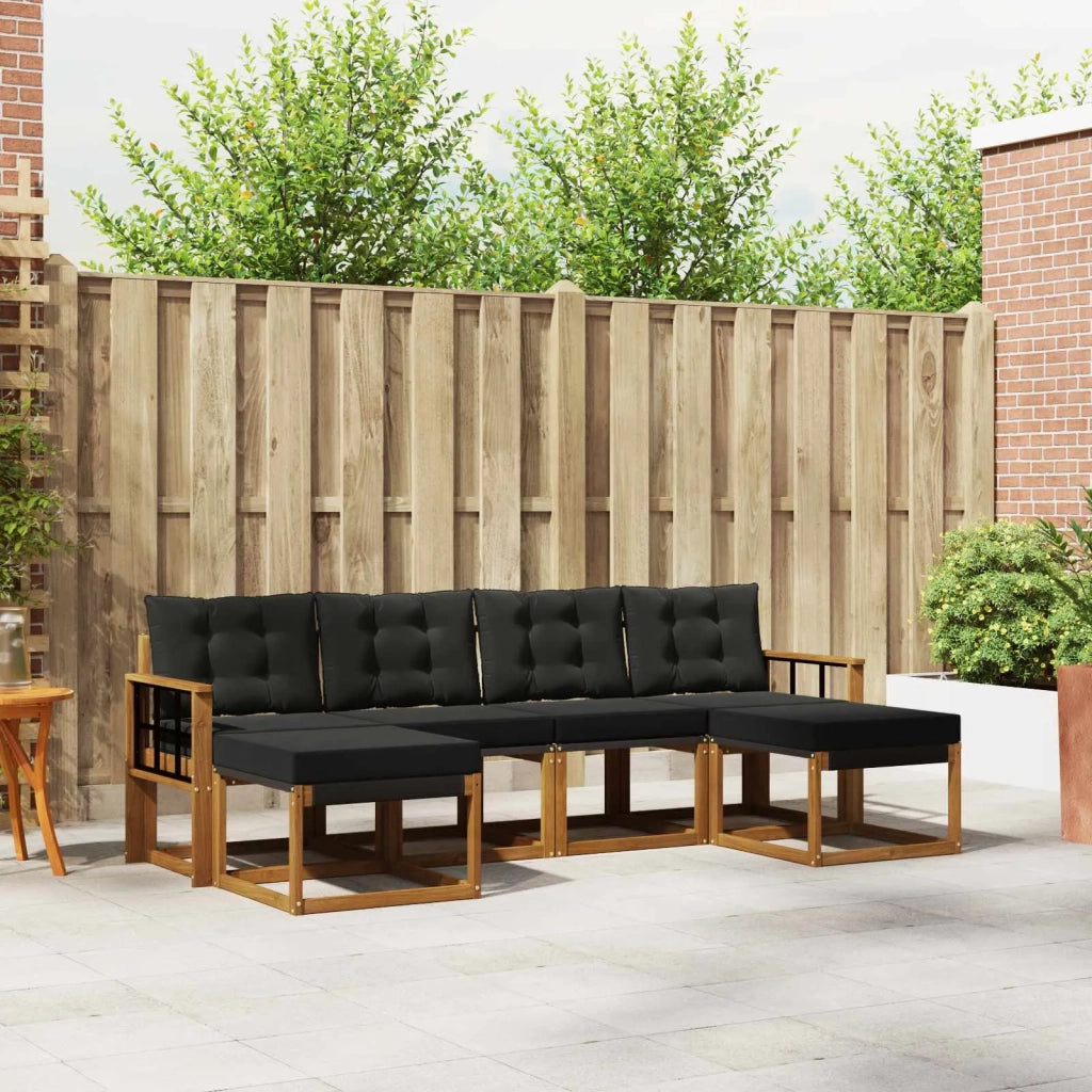 Set di divani da esterno con cuscino 6 pcs Naturale e Nero 3368935