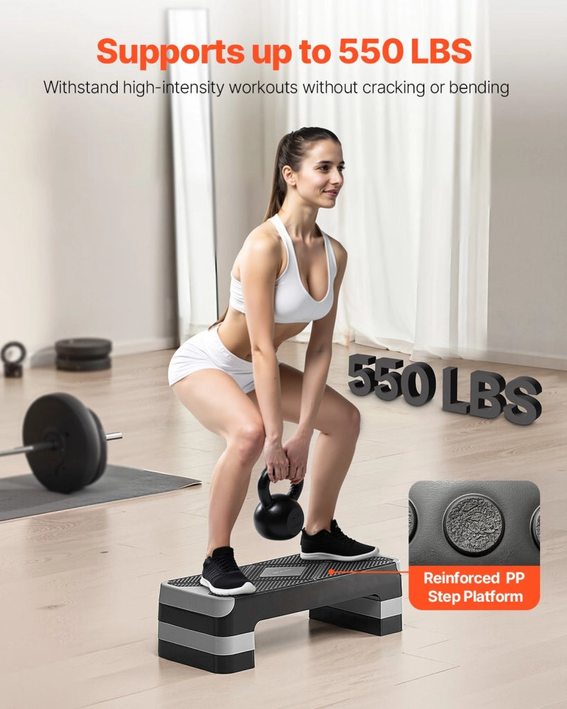 Stepper Aerobico CD-T012 Portatile in PP Grigio Altezza Regolabile a 3 Livelli Antiscivolo Carico Max 250 kg per Allenamento a Casa
