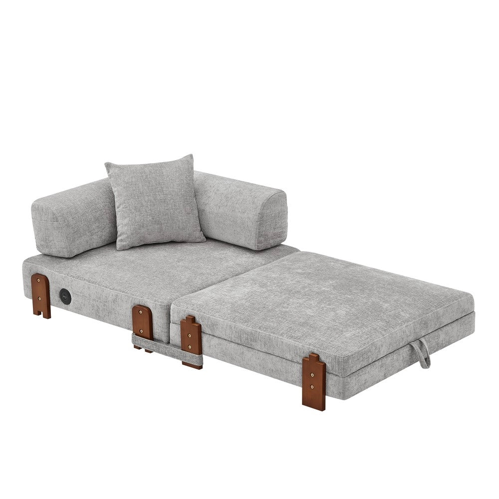 Divano Letto Pieghevole con Contenitore, USB e Braccioli ¨C Xylo ¨C Grigio Chiaro