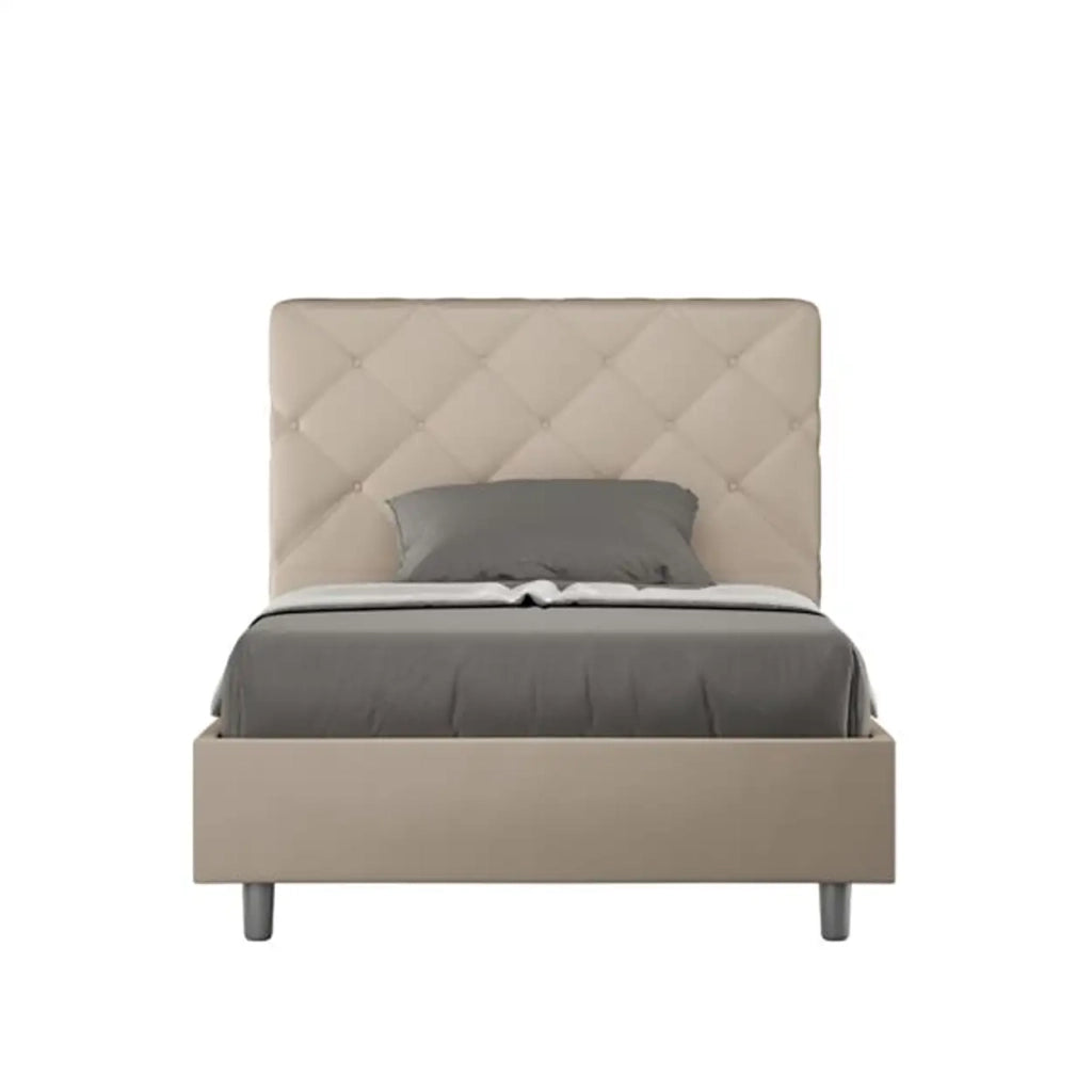 Letto una piazza e mezza con rete imbottito 120x190 similpelle tortora Priya